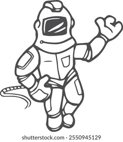 Astronaut doodle. Spaceman drawing. Hand drawn cosmonaut