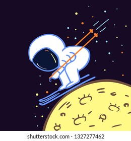 
Astronaut down on skis in space
