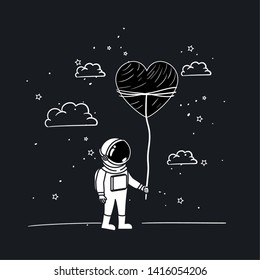 Astronaut draw with heart design