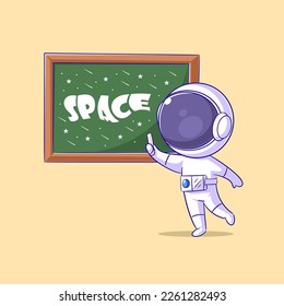 Astronaut is drawing on the blackboard