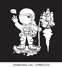 astronaut drawing in space vector for coloring book