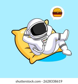 Astronaut Dreaming of a Burger Vector Illustration Cartoon Design