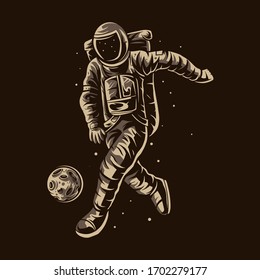 astronaut dribbling ball soccer vector football illustration