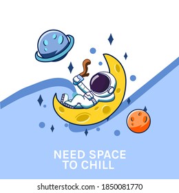 Astronaut Drink a cup of tea in the space vector icon illustration. Spaceman cartoon character. flat cartoon style suitable for web landing page, banner, sticker, background