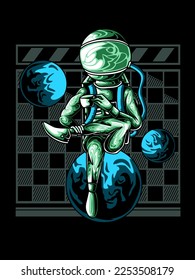 astronaut drinking coffee in space, modern vector design, perfect for t-shirt, apparel, merchandise, apparel, sticker, poster.