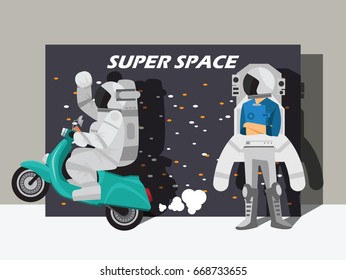 Astronaut drive scooter ,Vector illustration cartoon character.