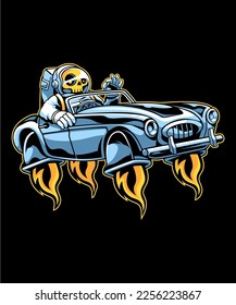 "Astronaut driving a car in space" vector illustration design.
The design is suitable for use on t-shirts and posters.