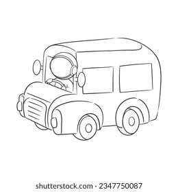 Astronaut is driving a school bus for coloring