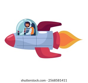 astronaut driving an spaceship isolated