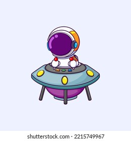 The astronaut is driving ufo and controlling the motion of illustration