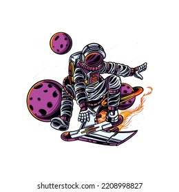 Astronaut driving a vehicle between planets