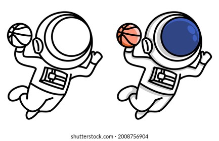 astronaut dunking basketball coloring page for kids