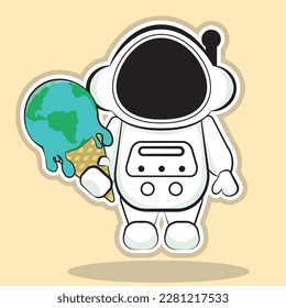 Astronaut with earth, global warming, ecology. space. Vector image, icon, clip art.