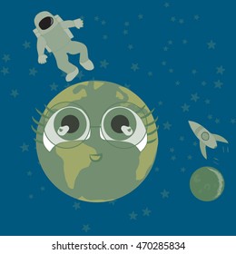 astronaut and Earth planet