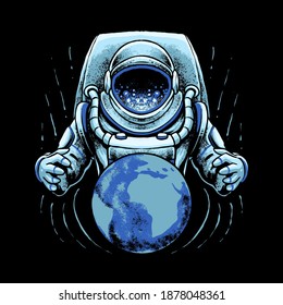 astronaut with earth vector illustration