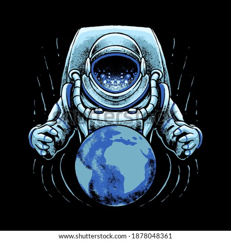 astronaut with earth vector illustration
