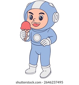 Astronaut eat Es Cream Cartoon Illustration 