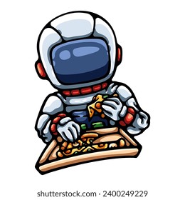 Astronaut Eating Pizza Vector Illustration