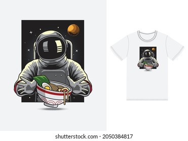 Ilustración de ramen alimentador astronauta con diseño de camisetas de primera calidad vector el concepto de tecnología aislada. Estilo de caricatura plana adecuado para llevar páginas web, carteles, volantes, pegatinas, tarjetas