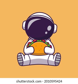 Astronaut Eating Taco Cartoon Vector Icon Illustration. Science Food Icon Concept Isolated Premium Vector. Flat Cartoon Style