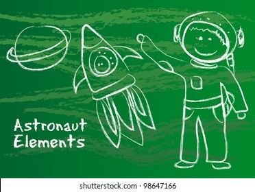 astronaut with elements over green background. vector
