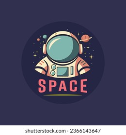 astronaut emblem logo in outer space isolated dark background