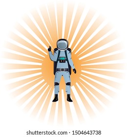 The astronaut emblem. Spaceman in space, vector illustration