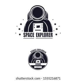 Astronaut emblem. Spaceman in space. Vector illustration