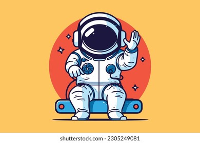 Astronaut Enjoying Music Creative Unique Mascot Logo Tshirt Sublimation Vector Design Template