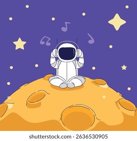 An Astronaut Enjoying Soothing Music While on the Moon in a Peaceful Cosmic Setting