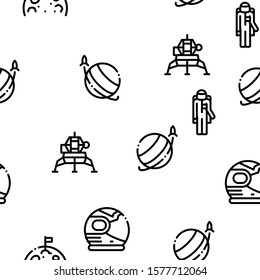 Astronaut Equipment Seamless Pattern Vector Thin Line. Illustrations