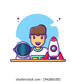 Astronaut with Equipment Vector Cartoon Illustration. Labour day Icon Concept White Isolated. Flat Cartoon Style Suitable for Web Landing Page, Banner, Sticker, and Background