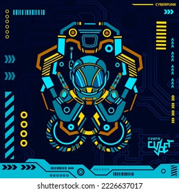 Astronaut explore the galaxy cyberpunk blue design with dark background. Abstract technology vector illustration.