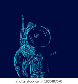 Astronaut explore the galaxy line pop art portrait logo colorful design with dark background. Abstract vector illustration.