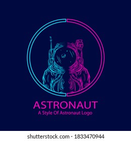 Astronaut explore the galaxy logo line pop art portrait colorful design with dark background. Abstract vector illustration.