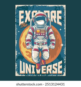 Astronauta Explorar Universo Poster em Mão desenhado Vetor Desenhado Desenho Animado Design de Ilustração