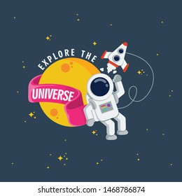 astronaut explore the universe with a rocket. vector - illustration