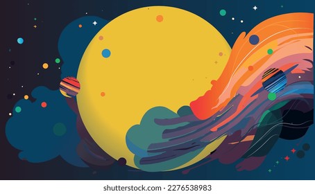 Astronaut explores space being desert planet. Astronaut space suit performing extra cosmic activity space against stars and planets background. Human space flight. Modern vector illustration