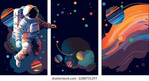 Der Astronaut erforscht den Weltraum als Wüstenplanet. Astronautenanzug mit extra kosmischem Aktivitätsraum auf Sternen und Planetenhintergrund. Moderne Illustration