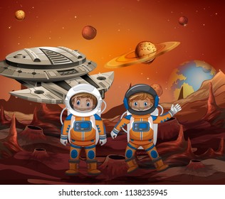 Astronaut exploring new planet illustration