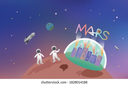 Astronaut exploring outer space. An astronaut stands on Mars. Human spaceflight.