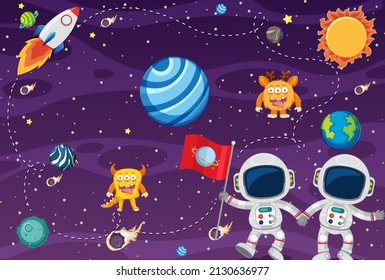 Astronaut, der die Weltraumgrafik erforscht