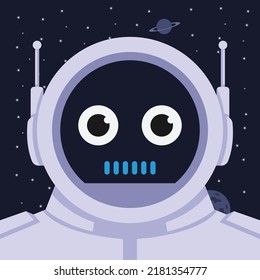 astronaut face robot flat cartoon vector illustration