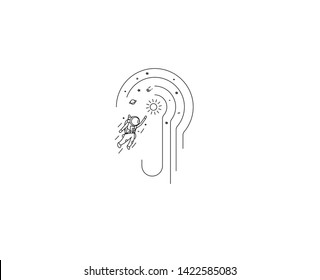 Astronaut falling down in a cosmos - Flat Line Art Design Illustration.
