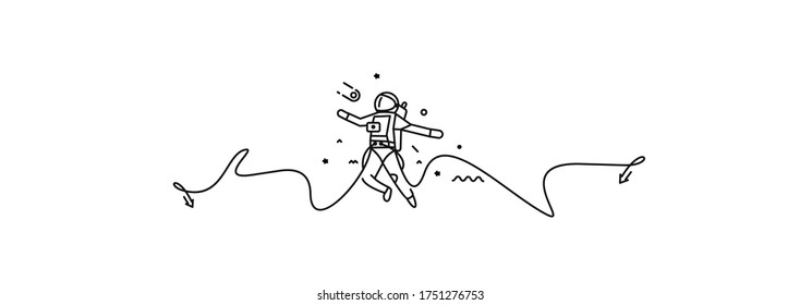Astronaut falling down - Flat circle Line Art Design Illustration.