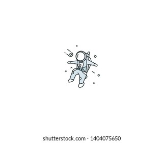 Astronaut falling down in a space  - Flat Line Art Design Illustration.