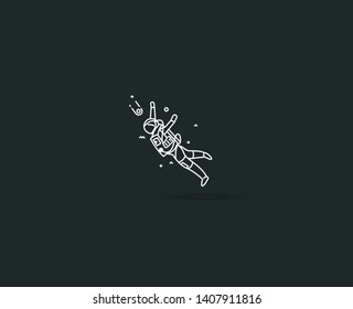 Astronaut falling down in a space - Flat Line Art Design Illustration.