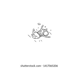 Astronaut falling down in a space  - Flat Line Art Design Illustration.