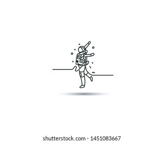 Astronaut falling down in a space - Flat Line Art Design Illustration.