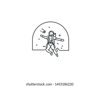 Astronaut falling down in a space - Flat Line Art Design Illustration.